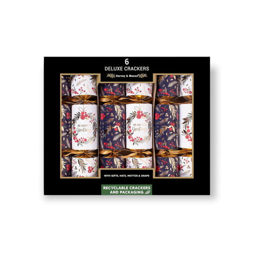Picture of DELUXE CHRISTMAS CRACKERS WREATH & BERRY 13.5 INCH - 6 PACK